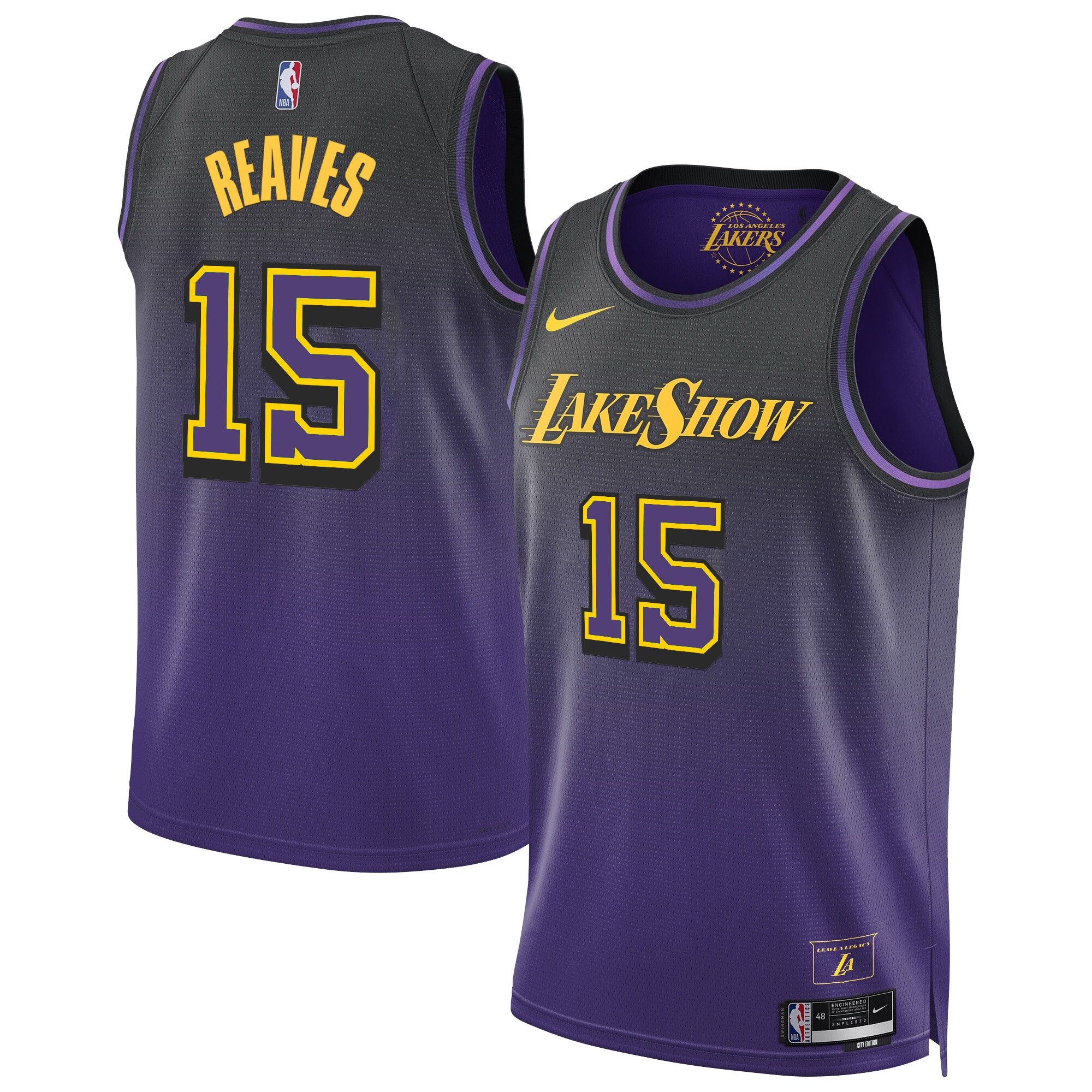 Men Los Angeles Lakers #15 Reaves Purple 2025 Nike Swingman NBA Jersey->->NBA Jersey
